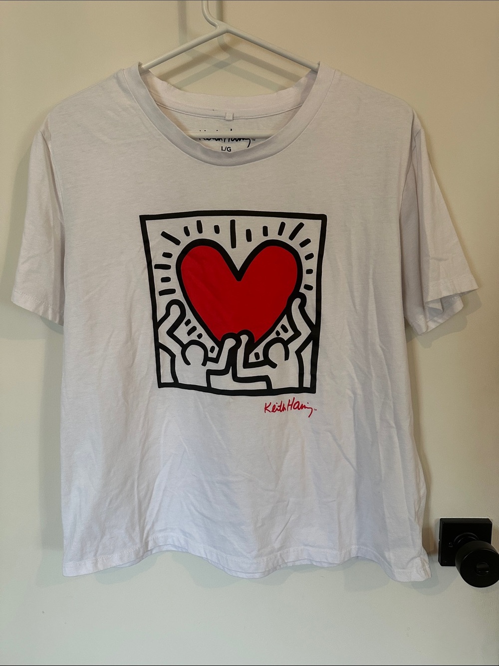 White Short Sleeve Tee with Red Heart Graphic